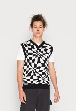 YOURTURN Distorted Check Vest Unisex - Pullover - Black/White