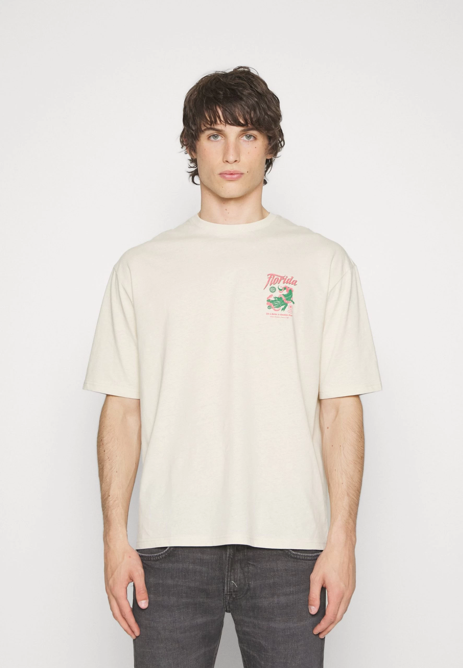 YOURTURN Crocodile Florida Graphic Tee Unisex - T-Shirt Imprimé - Beige 3 YOURTURN Crocodile Florida Graphic Tee Unisex - T-Shirt Imprimé - Beige – Image 3