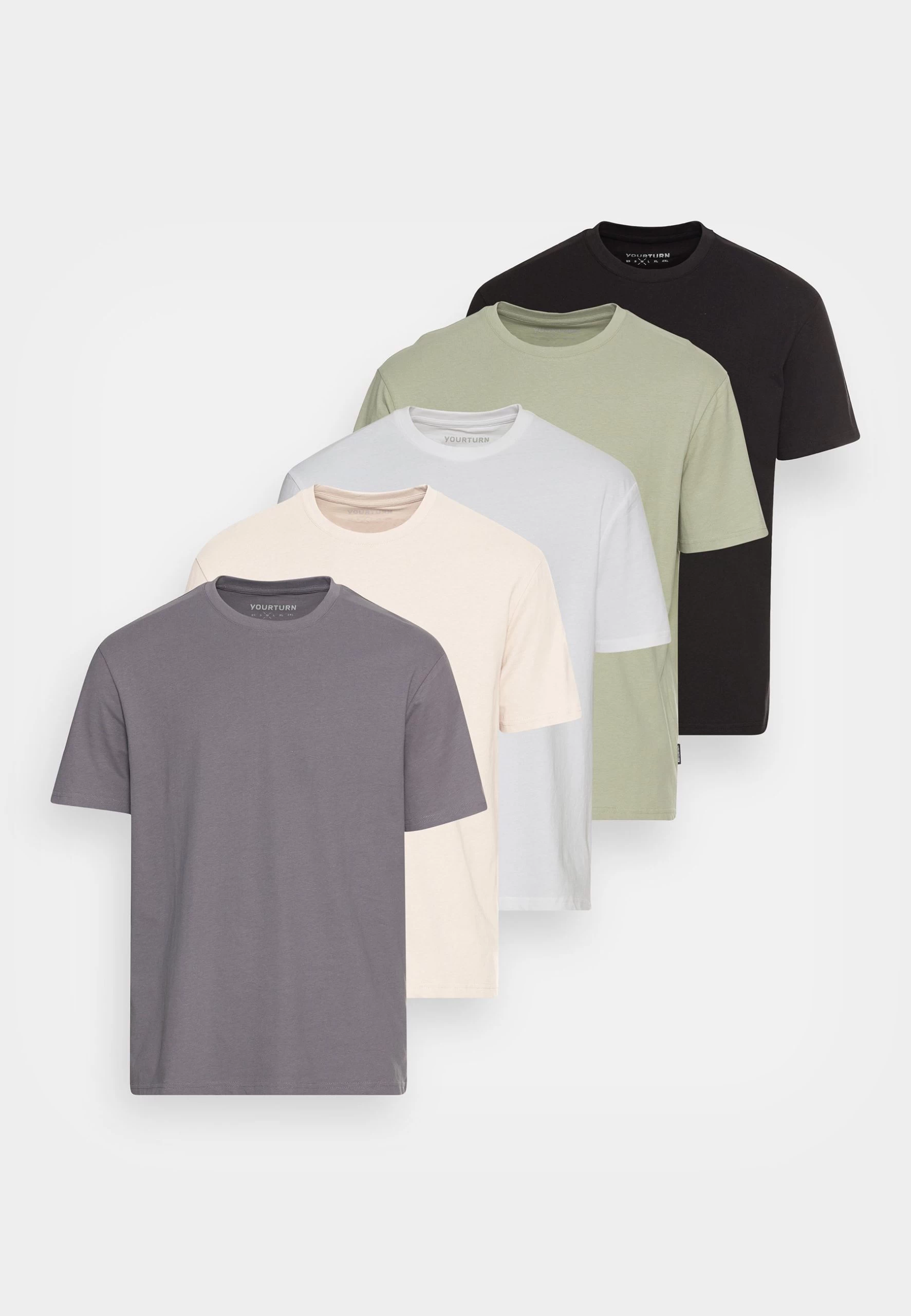 YOURTURN Unisex 5 Pack - T-Shirt Basique - Dark Grey/White/Beige 6 YOURTURN Unisex 5 Pack - T-Shirt Basique - Dark Grey/White/Beige – Image 6